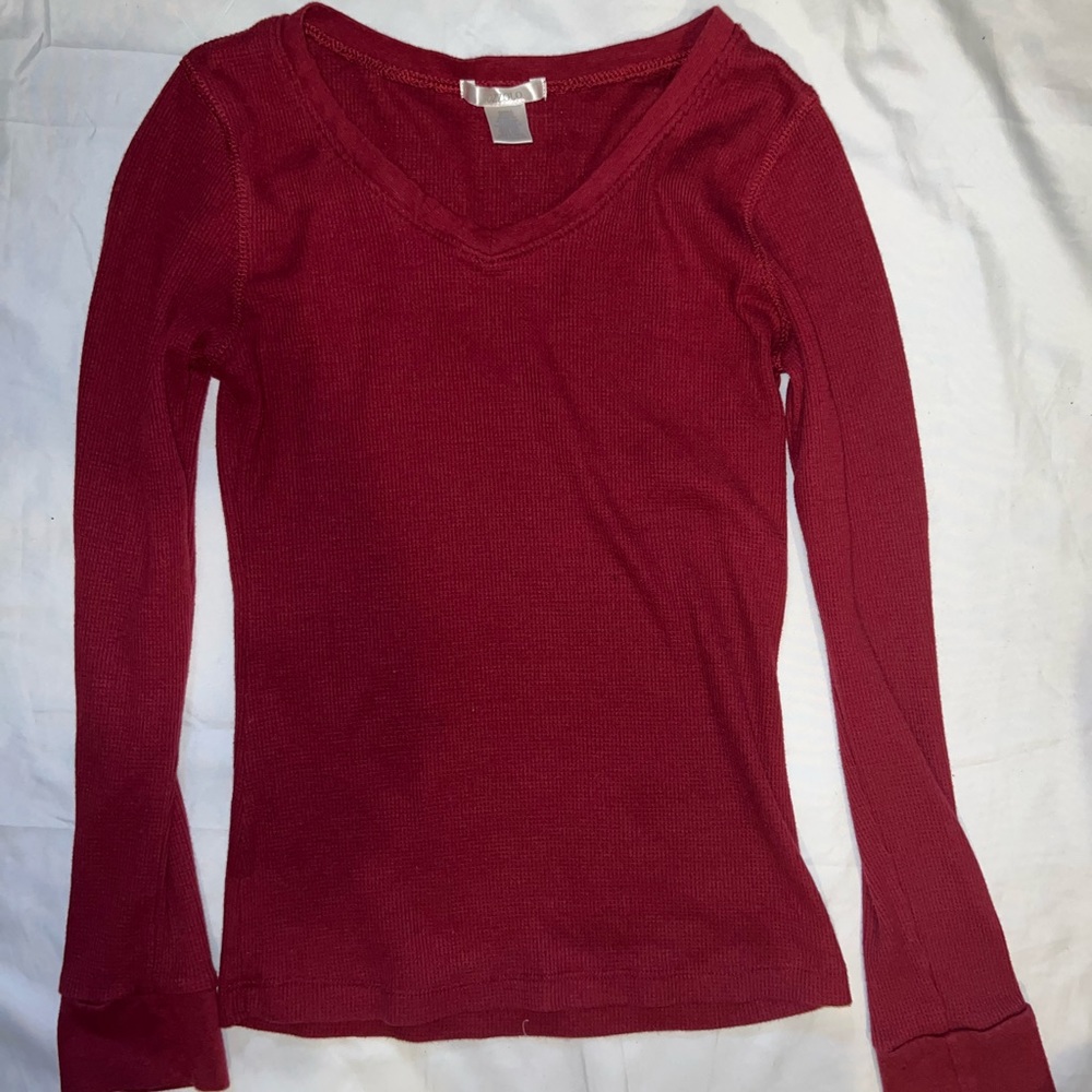 Burgundy Waffle Long Sleeve